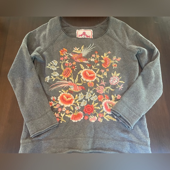 Johnny Was Other - Johnny Was Charcoal Top with Vibrant Embroidery Crew